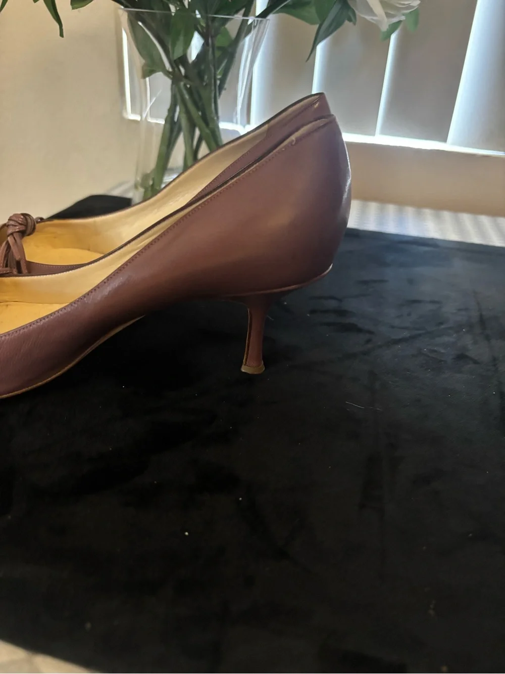 Jimmy Choo Brown Pointed Toe Knot-Trim Leather Pumps